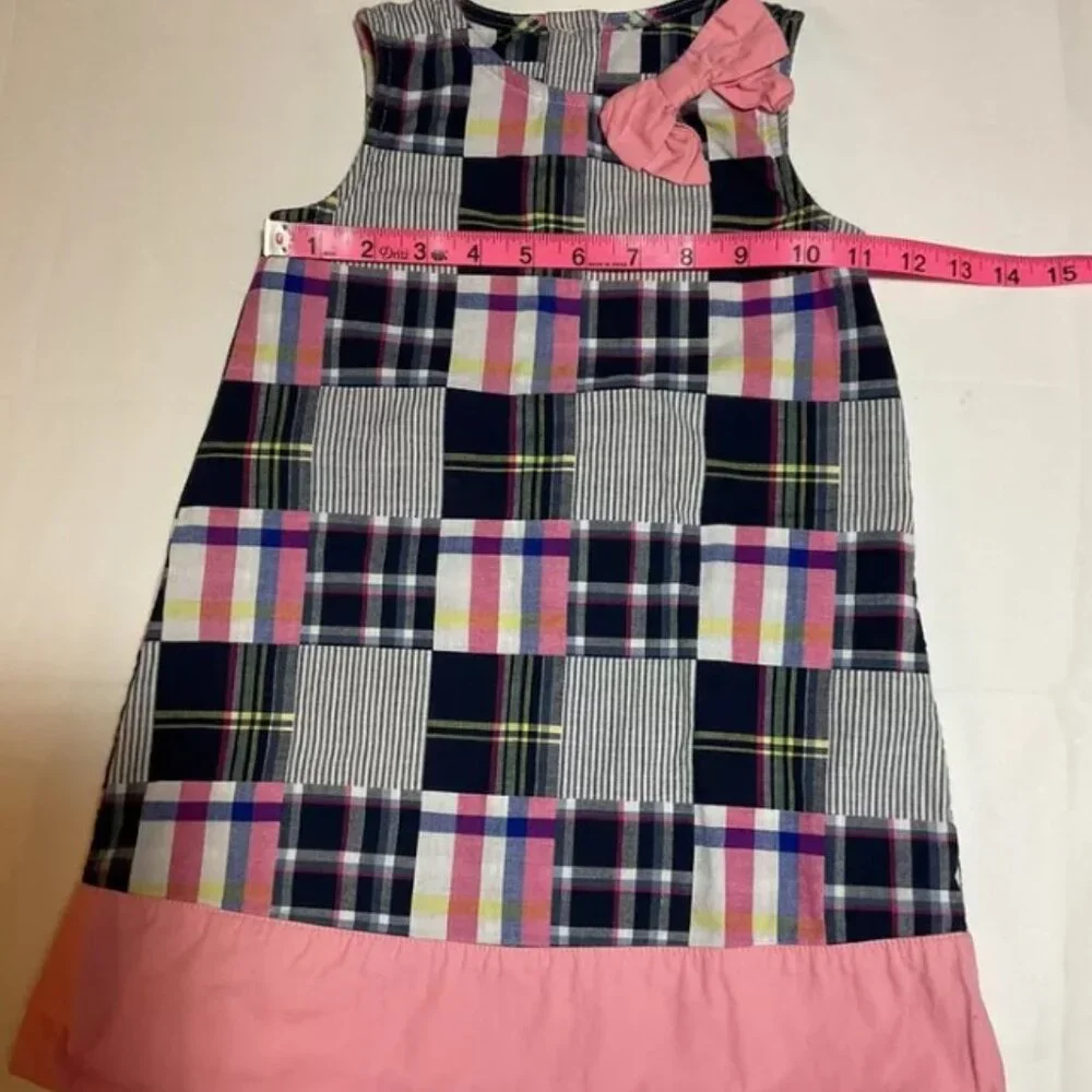 Gymboree Girls 5 Pink Blue Patchwork Quilt Sleeveless Dress Bow A-Line Preppy